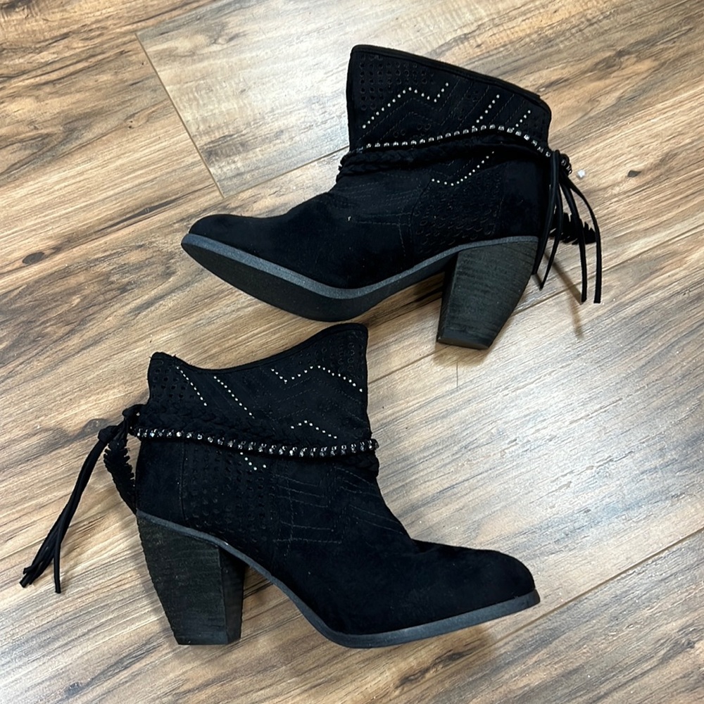 NOT RATED | Toot Toot ankle boots/booties studded/fringe/rhinestone straps